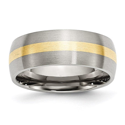 Stainless Steel 14k Yellow Inlay 8mm Brushed Band ,