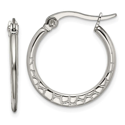 Stainless Steel 20mm Textured Hoop Earrings ,
