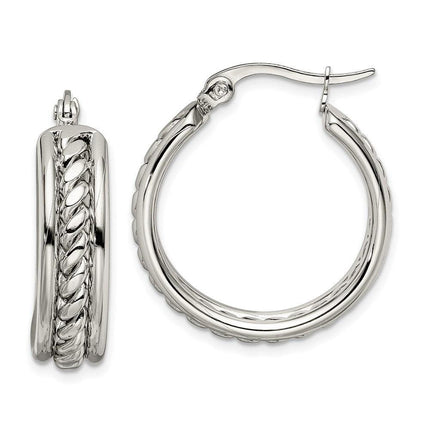 Stainless Steel 25mm Twisted Middle Hoop Earrings ,