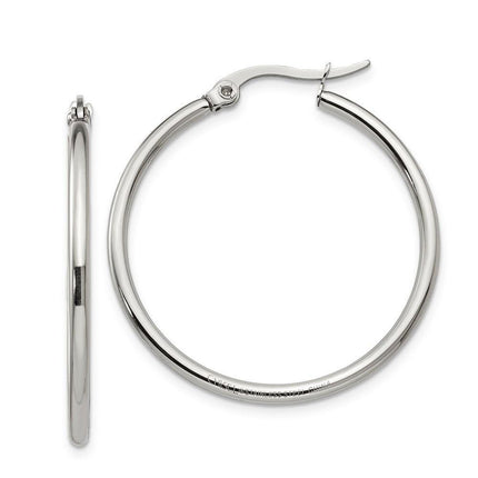 Stainless Steel 32.50 mm Diameter Hoop Earrings ,