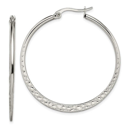 Stainless Steel 40mm Textured Hoop Earrings ,