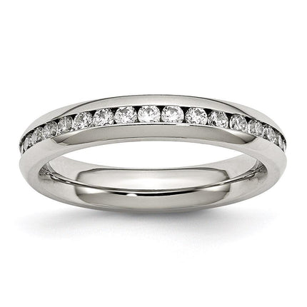 Stainless Steel 4mm April Clear CZ Ring ,