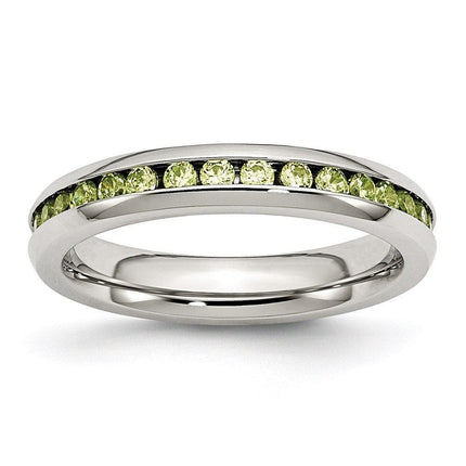 Stainless Steel 4mm August Light Green CZ Ring ,