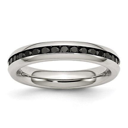 Stainless Steel 4mm Black CZ Ring ,