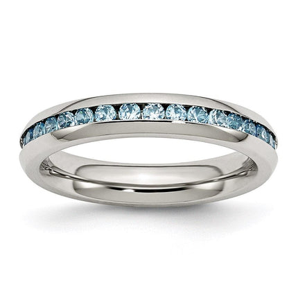 Stainless Steel 4mm December Teal CZ Ring ,