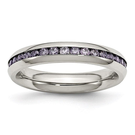 Stainless Steel 4mm February Purple CZ Ring ,