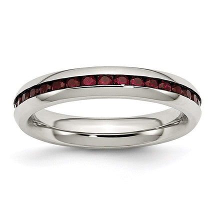 Stainless Steel 4mm January Dark Red CZ Ring ,