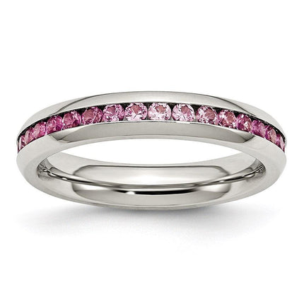 Stainless Steel 4mm July Dark Pink CZ Ring ,