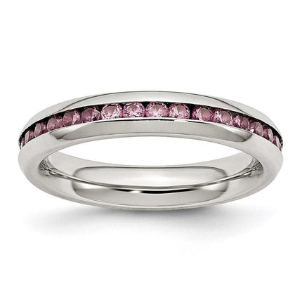Stainless Steel 4mm June Pink CZ Ring ,