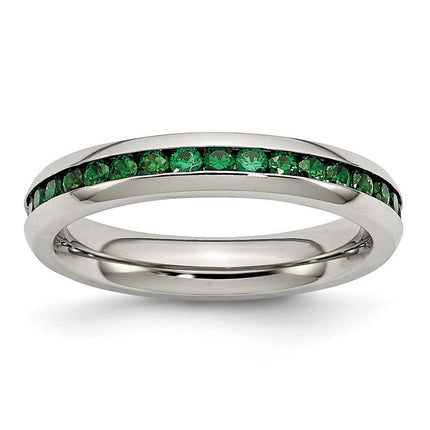 Stainless Steel 4mm May Green CZ Ring ,
