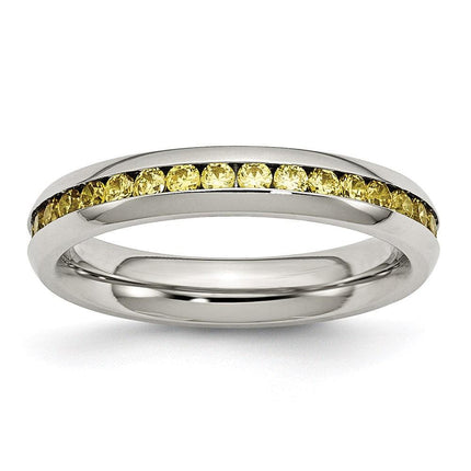 Stainless Steel 4mm November Yellow CZ Ring ,