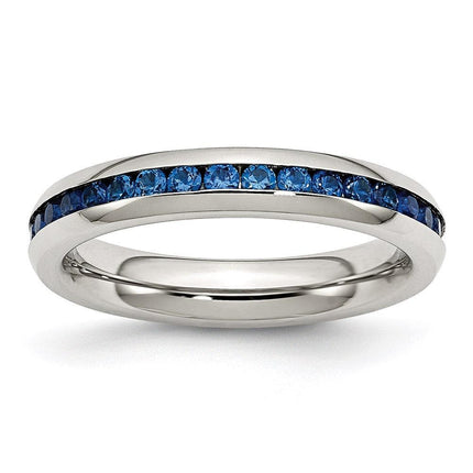 Stainless Steel 4mm September Blue CZ Ring ,