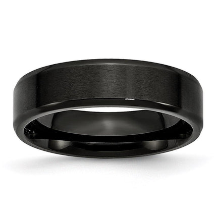Stainless Steel 6mm Black IP-plated Brushed/Polished Beveled Edge Band ,