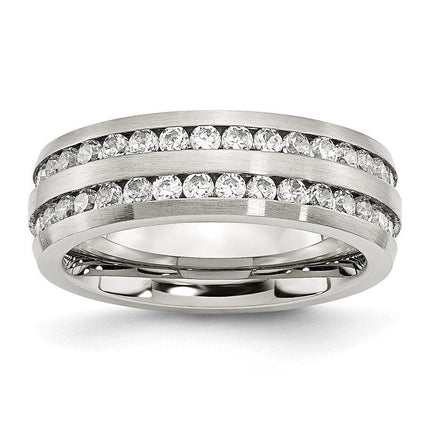 Stainless Steel 7mm Double Row CZ Ring ,