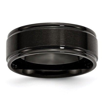 Stainless Steel 8mm Black IP-plated Brushed Center/Polished Edges Band ,