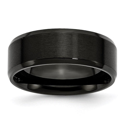 Stainless Steel 8mm Black IP-plated Brushed/Polished Beveled Edge Band ,