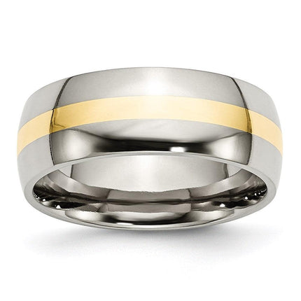 Stainless Steel and 14k Yellow Inlay 8mm Polished Band ,