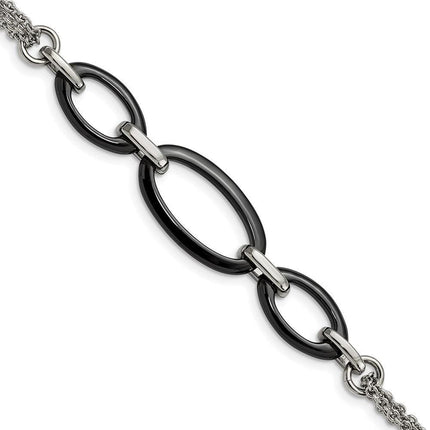 Stainless Steel And Black Ceramic Polished Bracelet ,