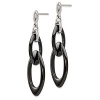 Stainless Steel And Black Ceramic Polished Dangle Post Earrings ,