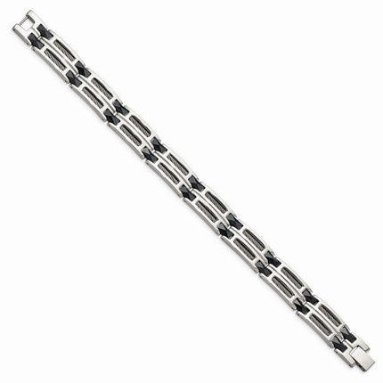 Stainless Steel and Dark Blue Ceramic Fancy Link Bracelet ,