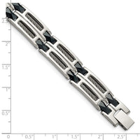 Stainless Steel and Dark Blue Ceramic Fancy Link Bracelet ,