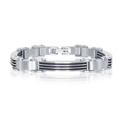 Stainless Steel and Rubber Bar-Look Bracelet, 8.5" ,