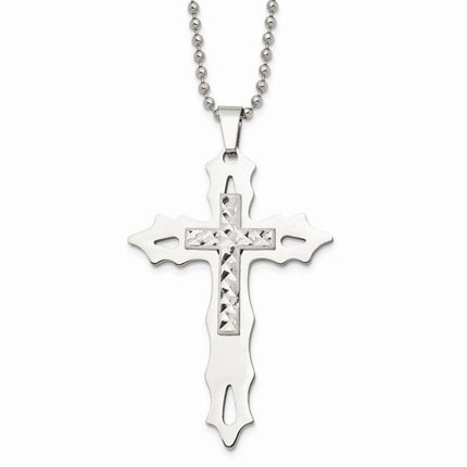 Stainless Steel & Sterling Silver Diamond Cut and Polished Cross Necklace ,