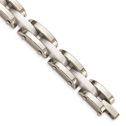 Stainless Steel & White Ceramic 7.5in Bracelet ,