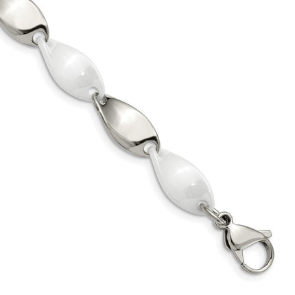Stainless Steel And White Ceramic Polished Bracelet ,