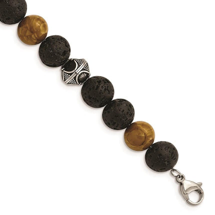 Stainless Steel Antiqued 9.5-10mm Lava/Red Wood Stone w/1in ext Bracelet ,