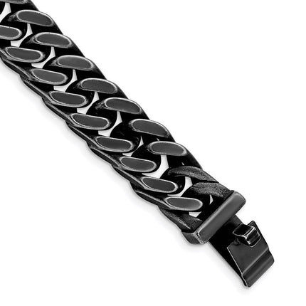 Stainless Steel Antiqued and Brushed 15mm Curb 8.5in Link Bracelet ,