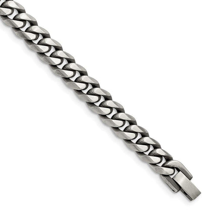Stainless Steel Antiqued and Brushed 9mm Curb 8.25in Bracelet ,
