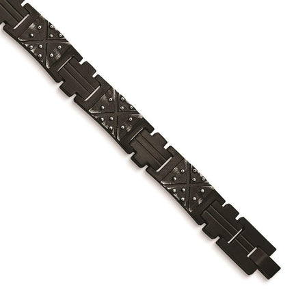 Stainless Steel Antiqued and Brushed Black IP-plated 9.25in Link Bracelet ,
