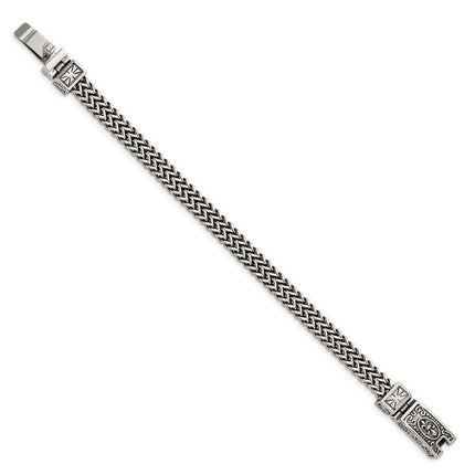 Stainless Steel Antiqued and Polished 2-Strand Franco Link 8.5in Bracelet ,