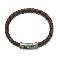 Stainless Steel Antiqued & Polished Black/Brown Leather Sword 8.5in Bracele ,