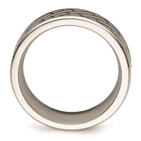 Stainless Steel Antiqued and Polished Brick Pattern 7.5mm Band ,