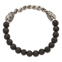 Stainless Steel Antiqued & Polished Buddha Lava Stone Beaded Stretch Bracel ,