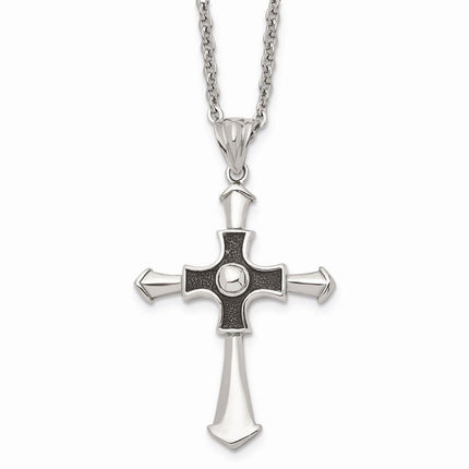 Stainless Steel Antiqued & Polished Cross 22in Necklace ,