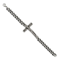 Stainless Steel Antiqued and Polished Crucifix 8.75in Bracelet ,