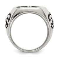 Stainless Steel Antiqued and Polished Fleur de Lis Cross Ring ,