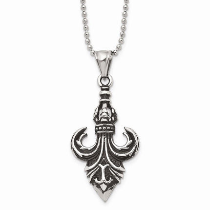 Stainless Steel Antiqued & Polished Fleur de lis Necklace ,