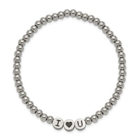 Stainless Steel Antiqued and Polished I HEART U Stretch Bracelet ,