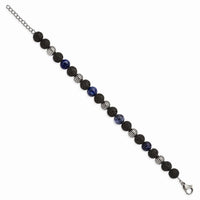 Stainless Steel Antiqued & Polished Lava Stone/Sodalite w/1in ext Bracelet ,