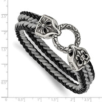 Stainless Steel Antiqued & Polished Leather/Cotton Braided 8in Bracelet ,