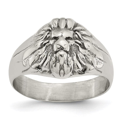 Stainless Steel Antiqued and Polished Lion Head Ring ,