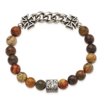 Stainless Steel Antiqued & Polished Natural Turquoise Cross Stretch Bracele ,