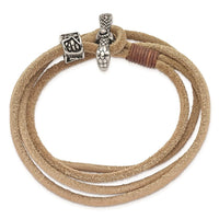 Stainless Steel Antiqued & Polished Snake Heads Leather 16in Wrap Bracelet ,