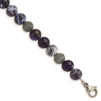 Stainless Steel Antiqued & Polished Sodalite 7.5in w/1in ext Bracelet ,