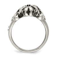 Stainless Steel Antiqued and Polished w/Black & White Crystal Jesus Ring ,