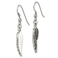 Stainless Steel Antiqued & Polished w/Black Crystal Wings Dangle Earrings ,